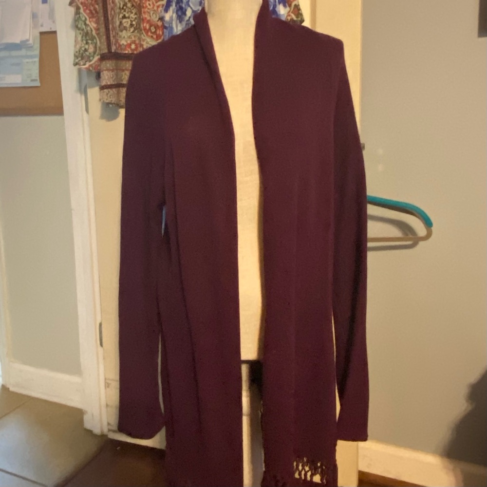 PRICE DROP Lilly Pulitzer Tatum Dark Wine Fringe Hem Tunic Open Cardigan, Size L